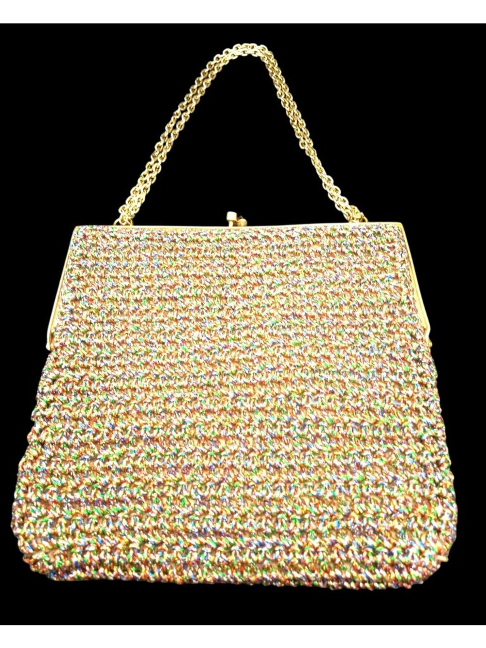 Evening Bag Rainbow Woven Walborg Hong Kong Brass Chain Vintage 60s Clutch Purse